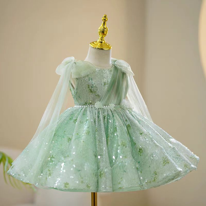 Charming Sequined Lace Tulle Flower Girl Dress With Bow J397