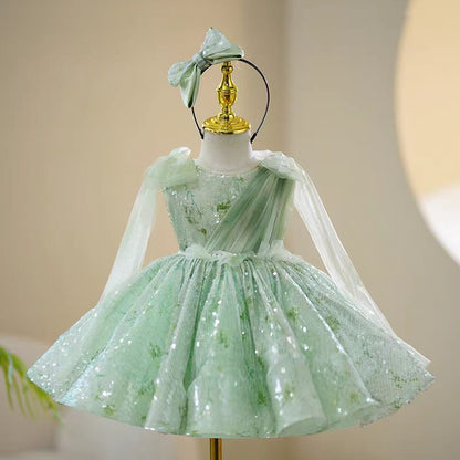 Charming Sequined Lace Tulle Flower Girl Dress With Bow J397