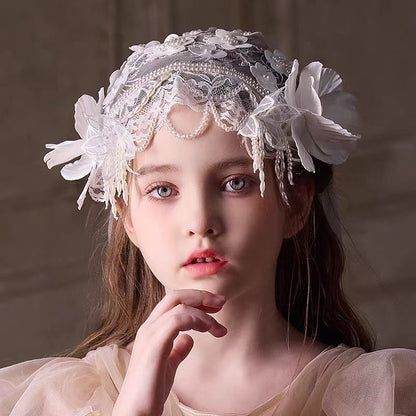 Birthday Party Flower Girl Headband with Veil Charming Pendant W029