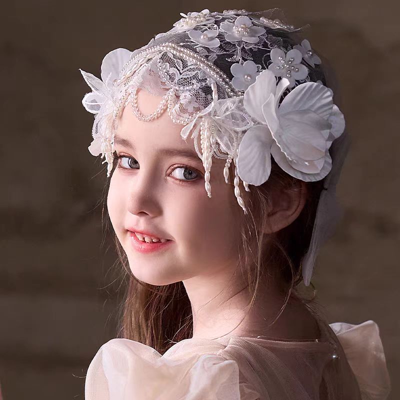 Birthday Party Flower Girl Headband with Veil Charming Pendant W029