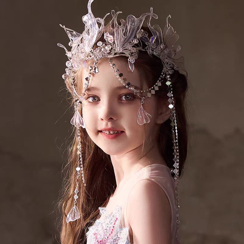 Birthday Party Flower Girl Headband with Veil Charming Pendant W029