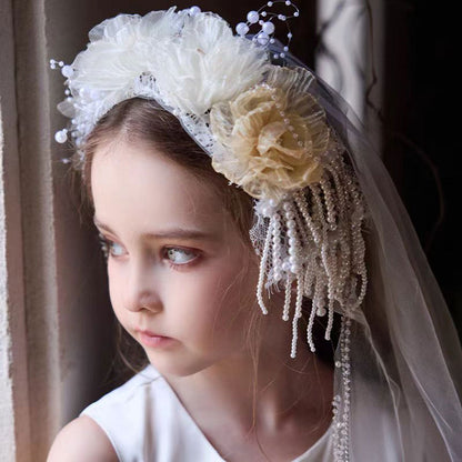 Birthday Party Flower Girl Headband with Veil Charming Pendant W029
