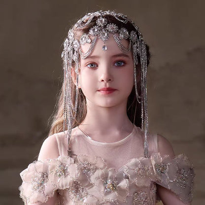 Birthday Party Flower Girl Headband with Veil Charming Pendant W029