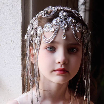 Birthday Party Flower Girl Headband with Veil Charming Pendant W029