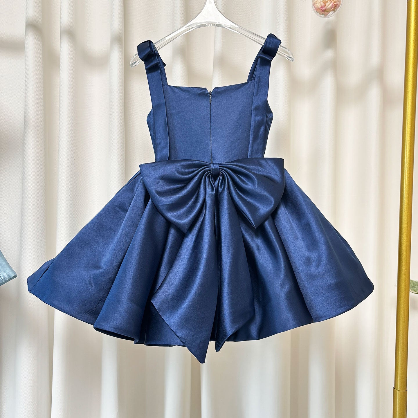 Pink Puffy Square Collar Satin Birthday Party Girl Dress J226