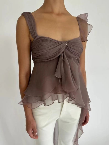 Gentle A Line Two Piece Appliques Tiered Ivory Chiffon Party Dress Evening Dress SH2886