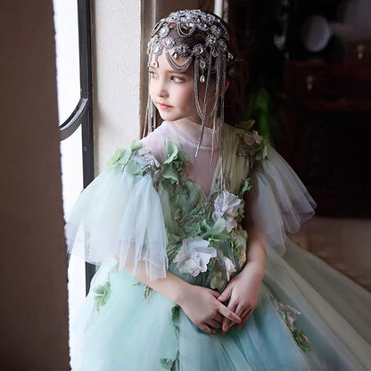 Flowers Sage Green Girl Dress for Birthday Party Pageant J214