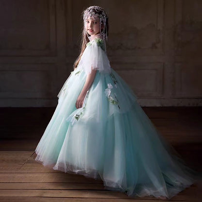 Flowers Sage Green Girl Dress for Birthday Party Pageant J214