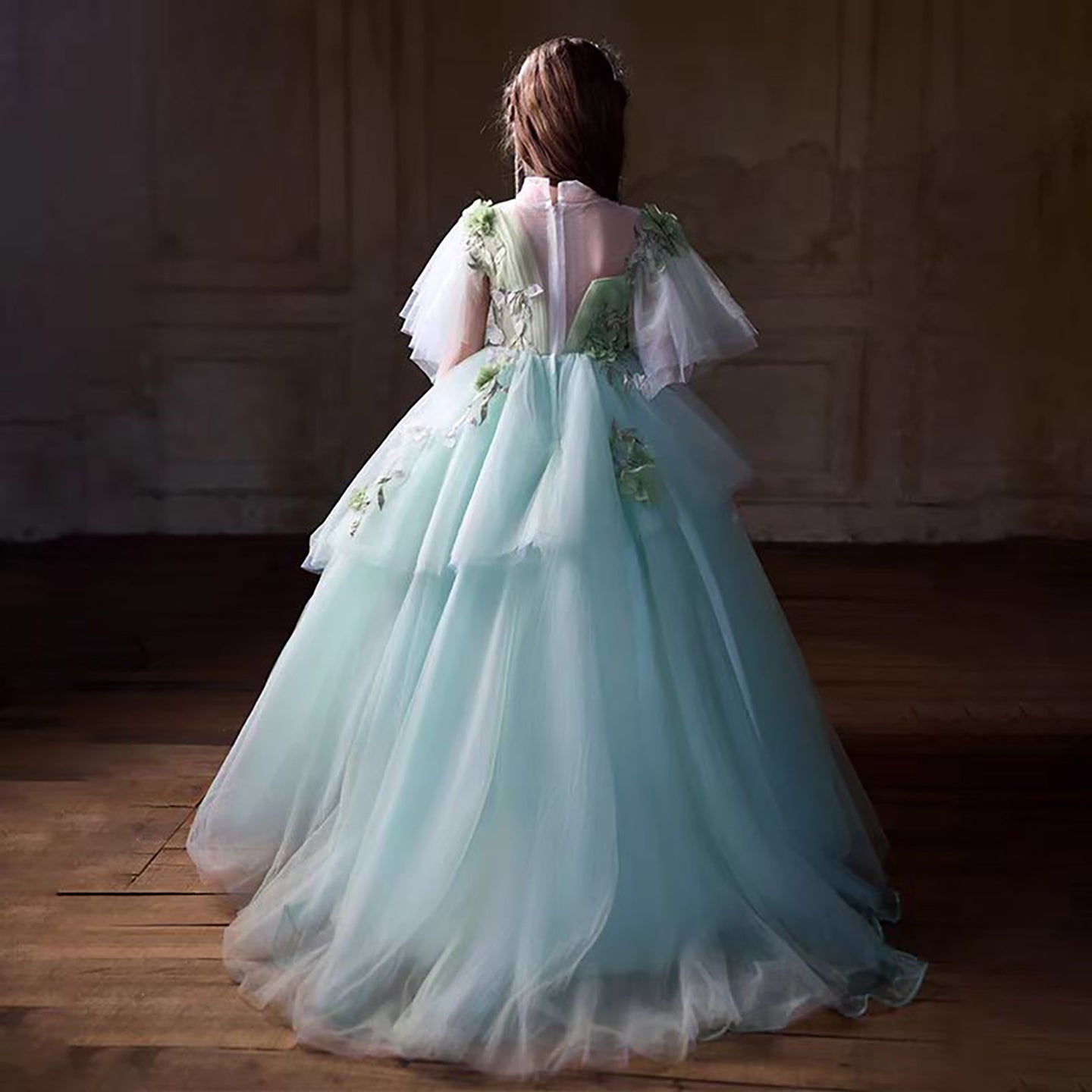 Flowers Sage Green Girl Dress for Birthday Party Pageant J214