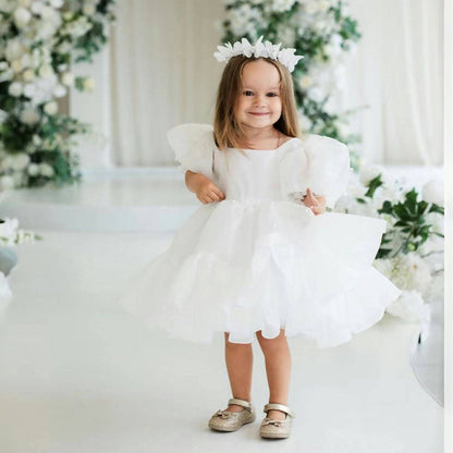 Short Sleeves Bowed Tulle Flower Baby Girl Dress D079