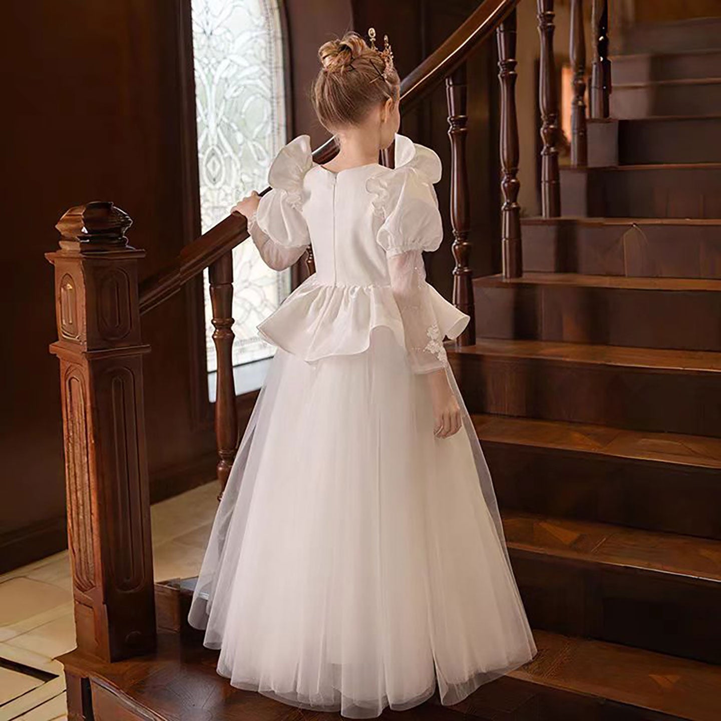 Princess Pearl Tulle Flower Girl Dress with Embroidery D313