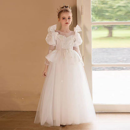 Princess Pearl Tulle Flower Girl Dress with Embroidery D313