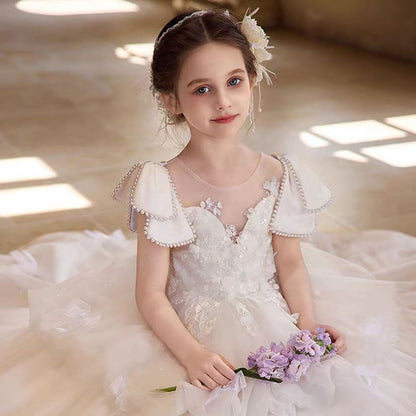 Elegant Sweetheart Tulle Flower Girl Dress with Bow D317