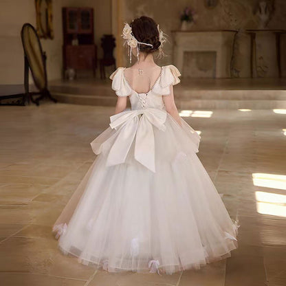 Elegant Sweetheart Tulle Flower Girl Dress with Bow D317