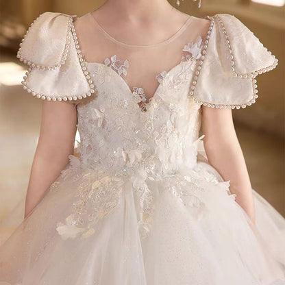 Elegant Sweetheart Tulle Flower Girl Dress with Bow D317