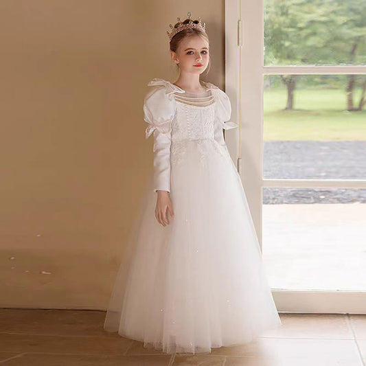 Bow Embroidered Tulle Flower Girl Dress Princess D310