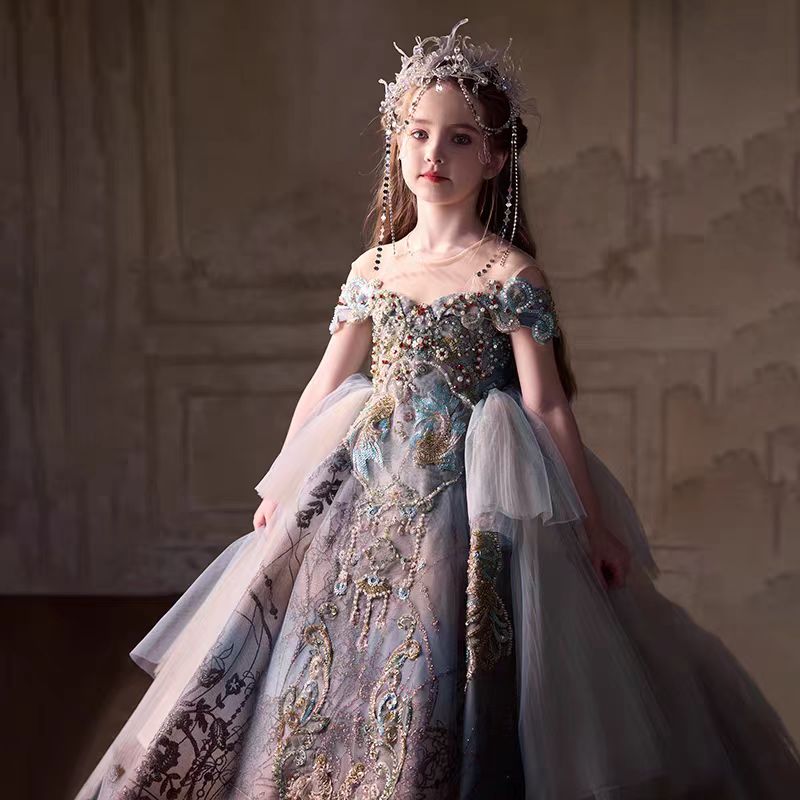 Luxury Vintage Girl Dress Birthday Wedding Party Pageant J249