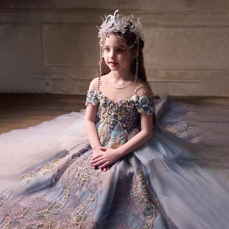 Luxury Vintage Girl Dress Birthday Wedding Party Pageant J249