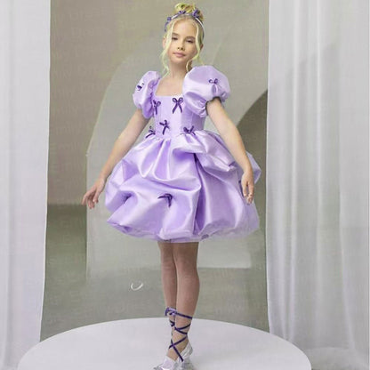 Flower Girl Dress with Satin Bows Matching Accessories D100