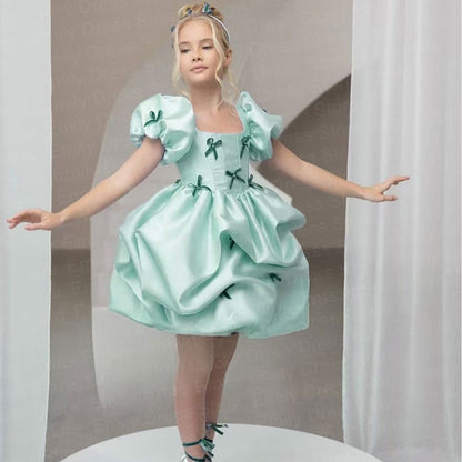 Flower Girl Dress with Satin Bows Matching Accessories D100