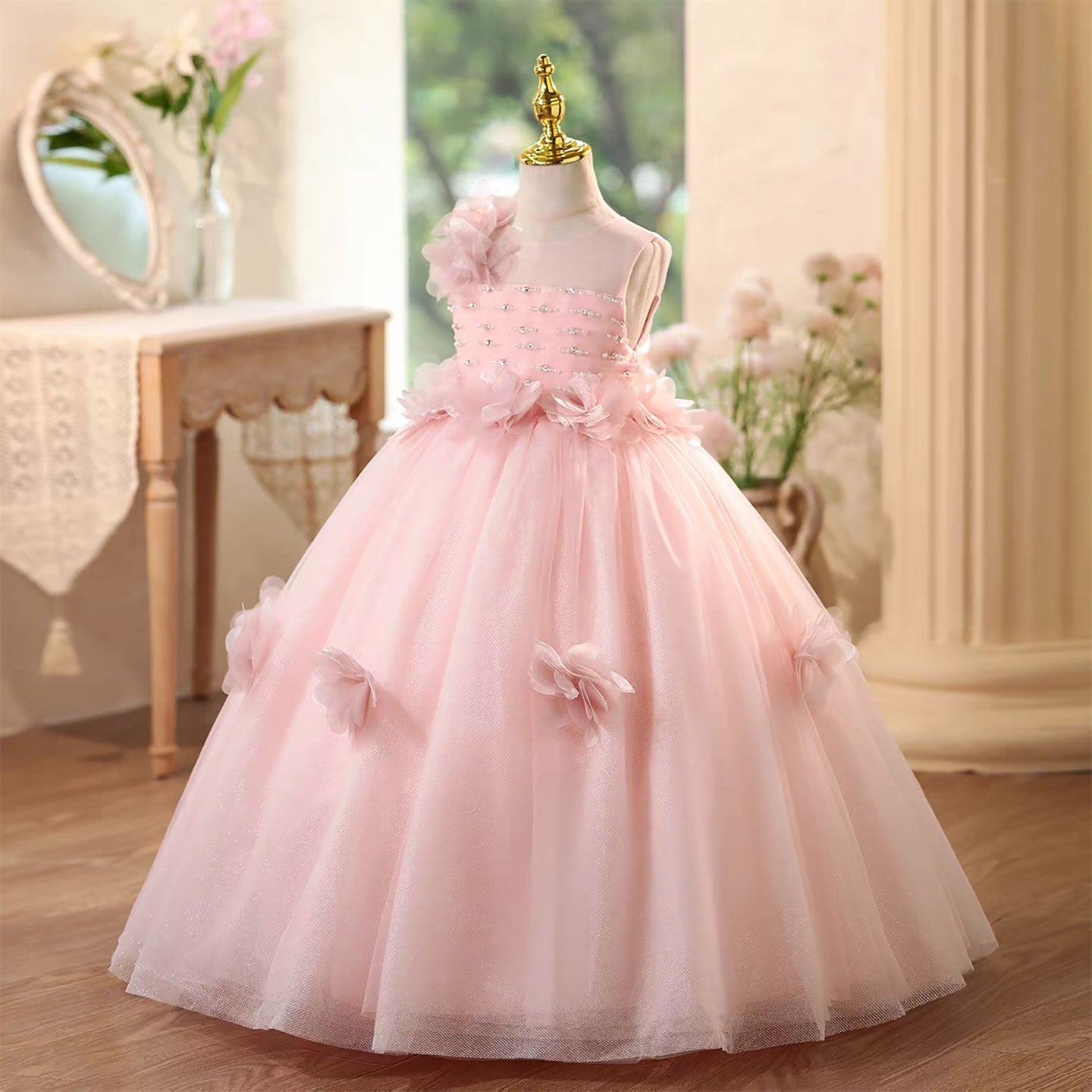 Pink Flower Girl Dress Wedding Birthday Holiday Party Prom J571