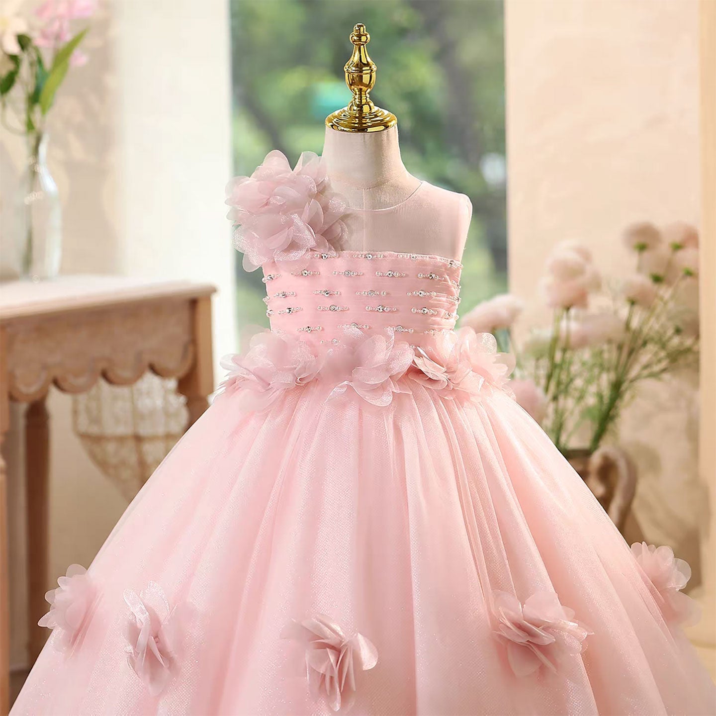 Pink Flower Girl Dress Wedding Birthday Holiday Party Prom J571