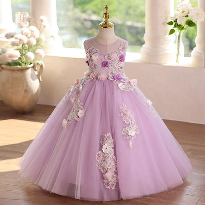 Lilac Flower Girl Dress Princess Pageant Birthday Party Ball Gown J572