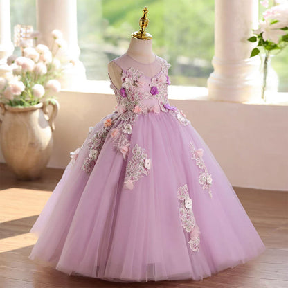 Lilac Flower Girl Dress Princess Pageant Birthday Party Ball Gown J572