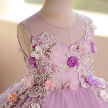 Lilac Flower Girl Dress Princess Pageant Birthday Party Ball Gown J572