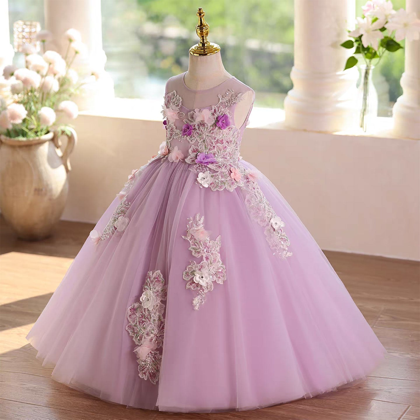 Lilac Flower Girl Dress Princess Pageant Birthday Party Ball Gown J572