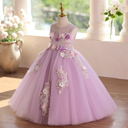 Lilac Flower Girl Dress Princess Pageant Birthday Party Ball Gown J572