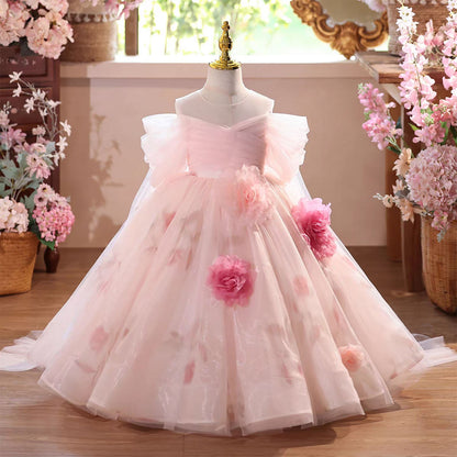 Pink Flower Girl Dress Ball Gowns Party Princess Floor Length J574