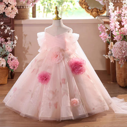 Pink Flower Girl Dress Ball Gowns Party Princess Floor Length J574