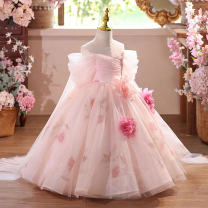 Pink Flower Girl Dress Ball Gowns Party Princess Floor Length J574