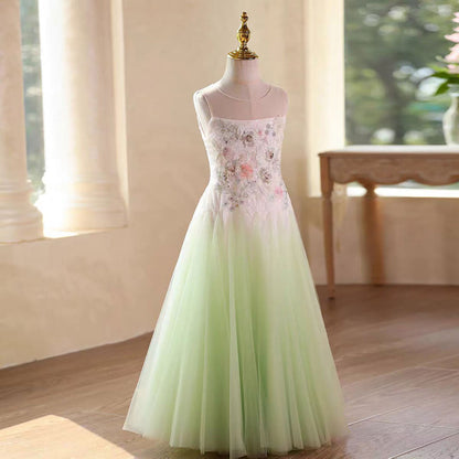 Green Flower Girl Dress with 3D Floral Appliqués Wedding Birthday J579