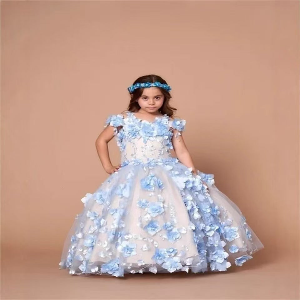 Luxury Lilac Flower Girl Dress for Kids Birthday Party Gown D175