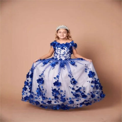 Luxury Lilac Flower Girl Dress for Kids Birthday Party Gown D175