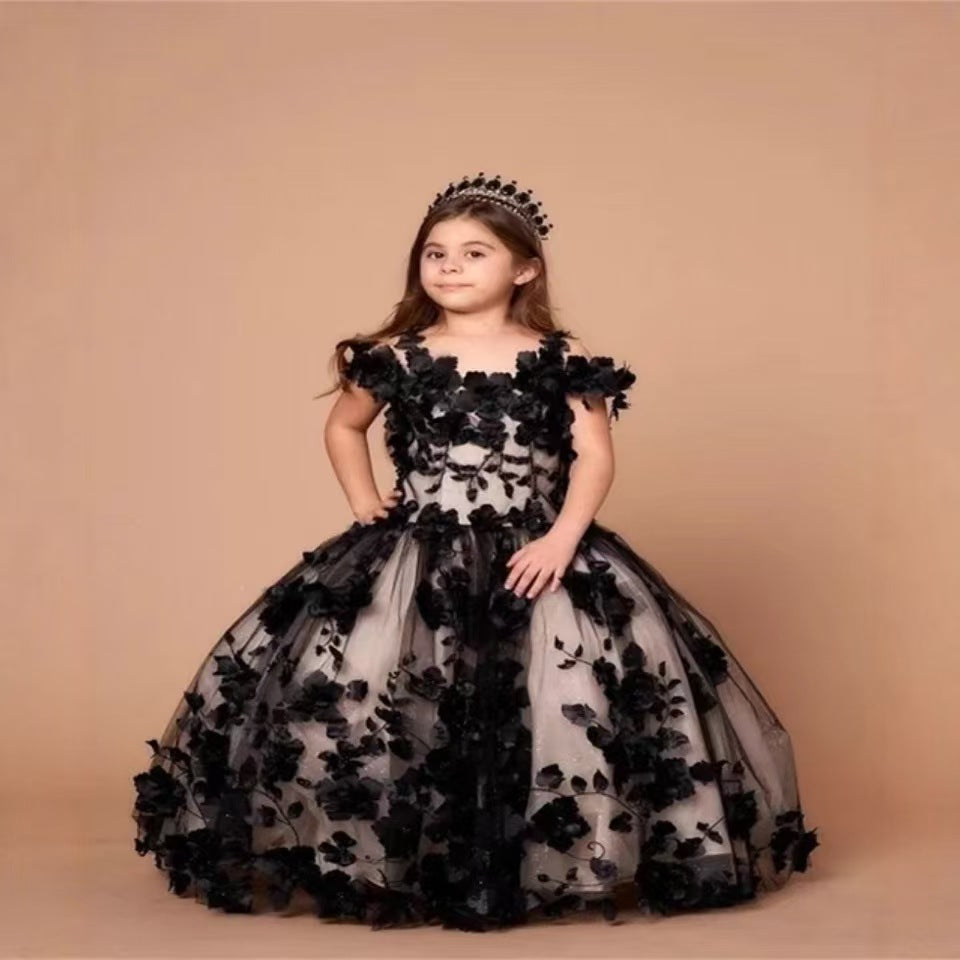Luxury Lilac Flower Girl Dress for Kids Birthday Party Gown D175