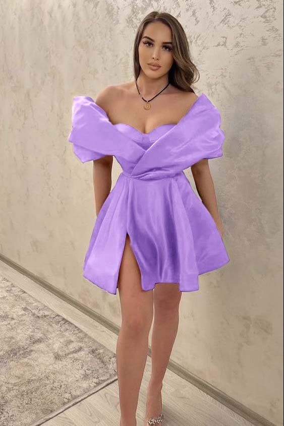Chic Off the Shoulder Sweetheart Short Homecoming Dress With Split HC0141
