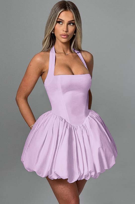 Halter Bateau Sleeveless Short Homecoming Dress With Pleated HC0166