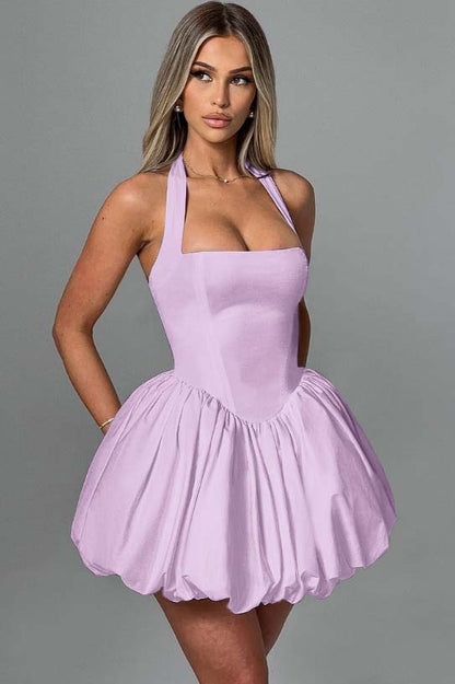 Halter Bateau Sleeveless Short Homecoming Dress With Pleated HC0166