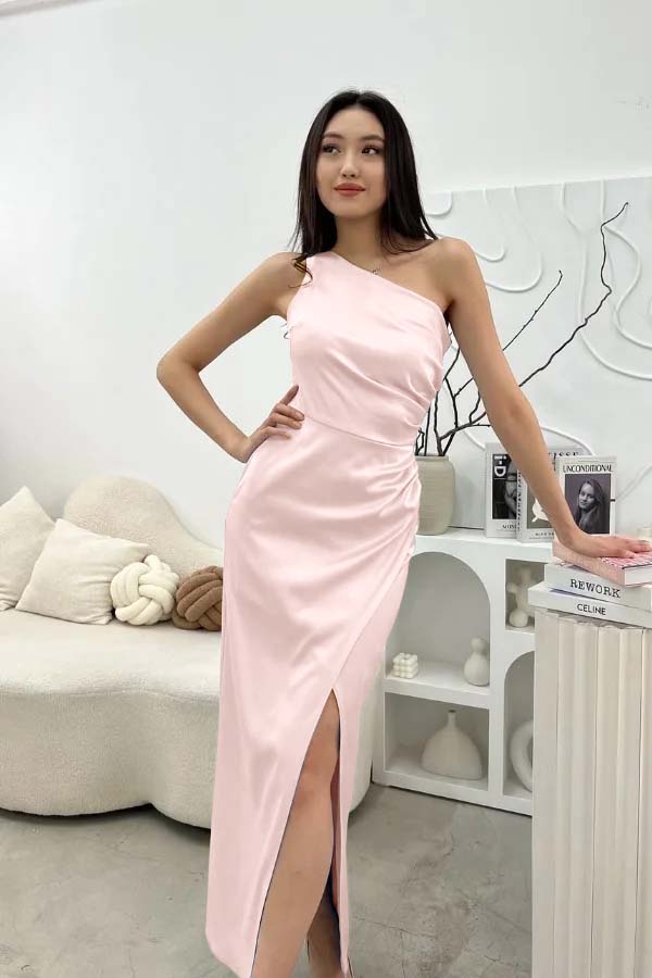 Chic Sleeveless One Shoulder Long Prom Dress With Pleated Split JQ0244