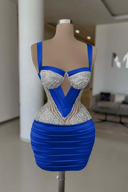 Straps Sleeveless Short Homecoming Dress With Pleated Beading HC0159