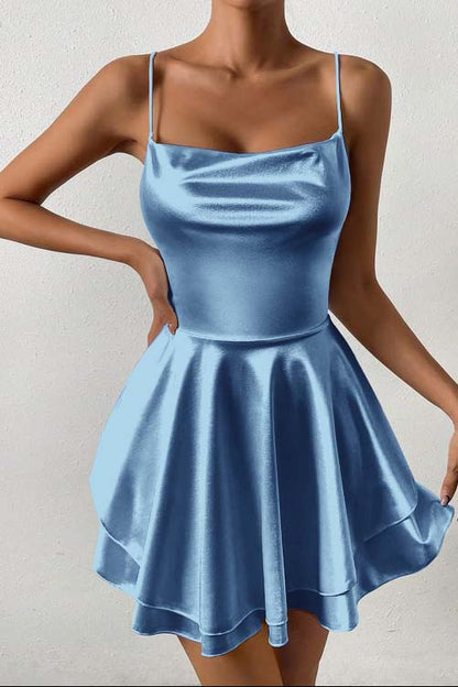 Sleeveless Spaghetti Strap Short Homecoming Dress With Ruffles HC0138