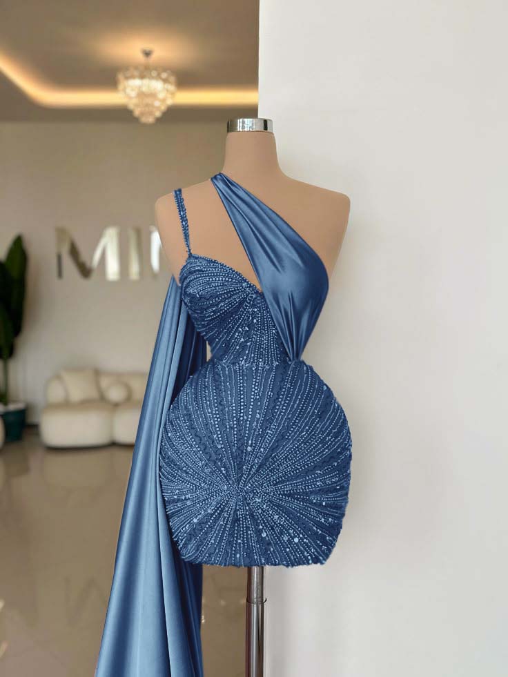 One Shoulder Sleeveless Short Homecoming Dress With Beading HC0152