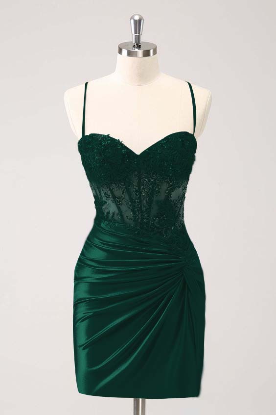 Chic Spaghetti Strap Sweetheart Short Homecoming Dress With Appliques HC0142