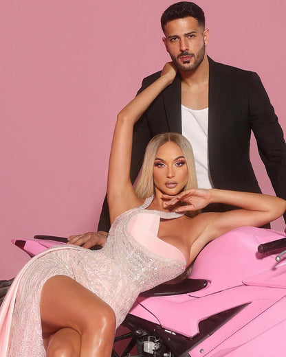 Blushing Pink Prom Dress Sleeveless Halter With Tulle | Zelldresses