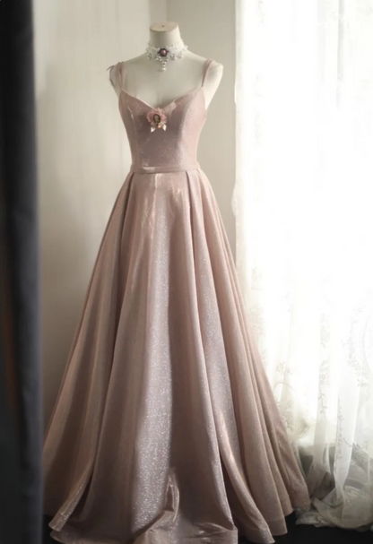 Sweet Pink A-line V-neck Sequined Long Prom Dress Evening Dress Bridesmaid Dress P4246