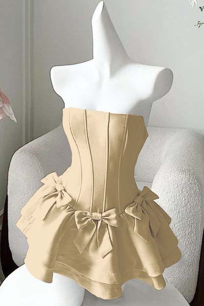 Strapless Sleeveless Short Homecoming Dress With Bowknot Ruffles HC0178