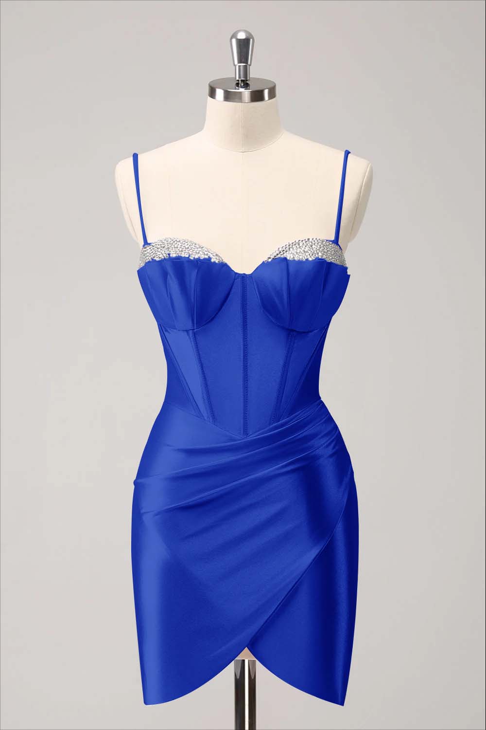 Hellodresses Pink Spaghetti Strap Sleeveless Pleated Short Homecoming Dress With Sequins